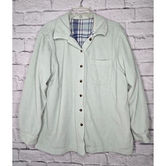 LL BEAN vintage women's corduroy button up mint green shirt jacket XL - Picture 1 of 8